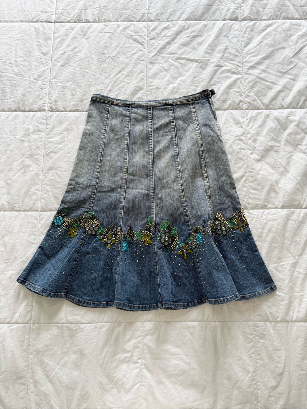 Persephone beaded denim midi skirt